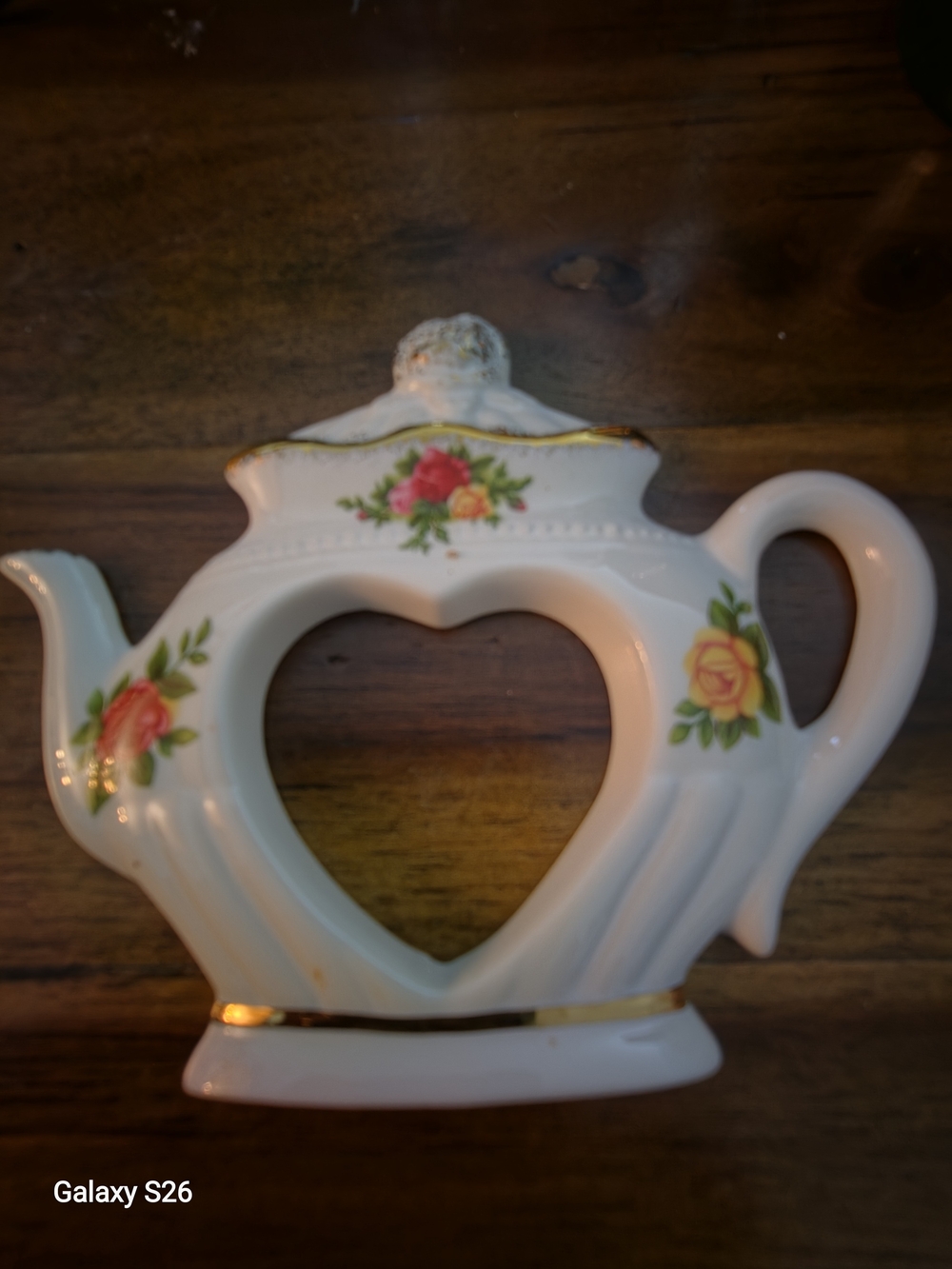 Royal Albert White Porcelain Heart Teapot Accent with Pink and Yellow Roses